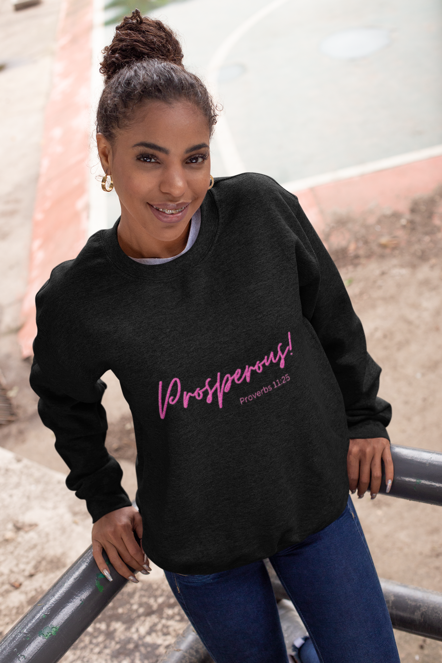 Provers 11:25 Prosperous Sweatshirt, Black on a girl