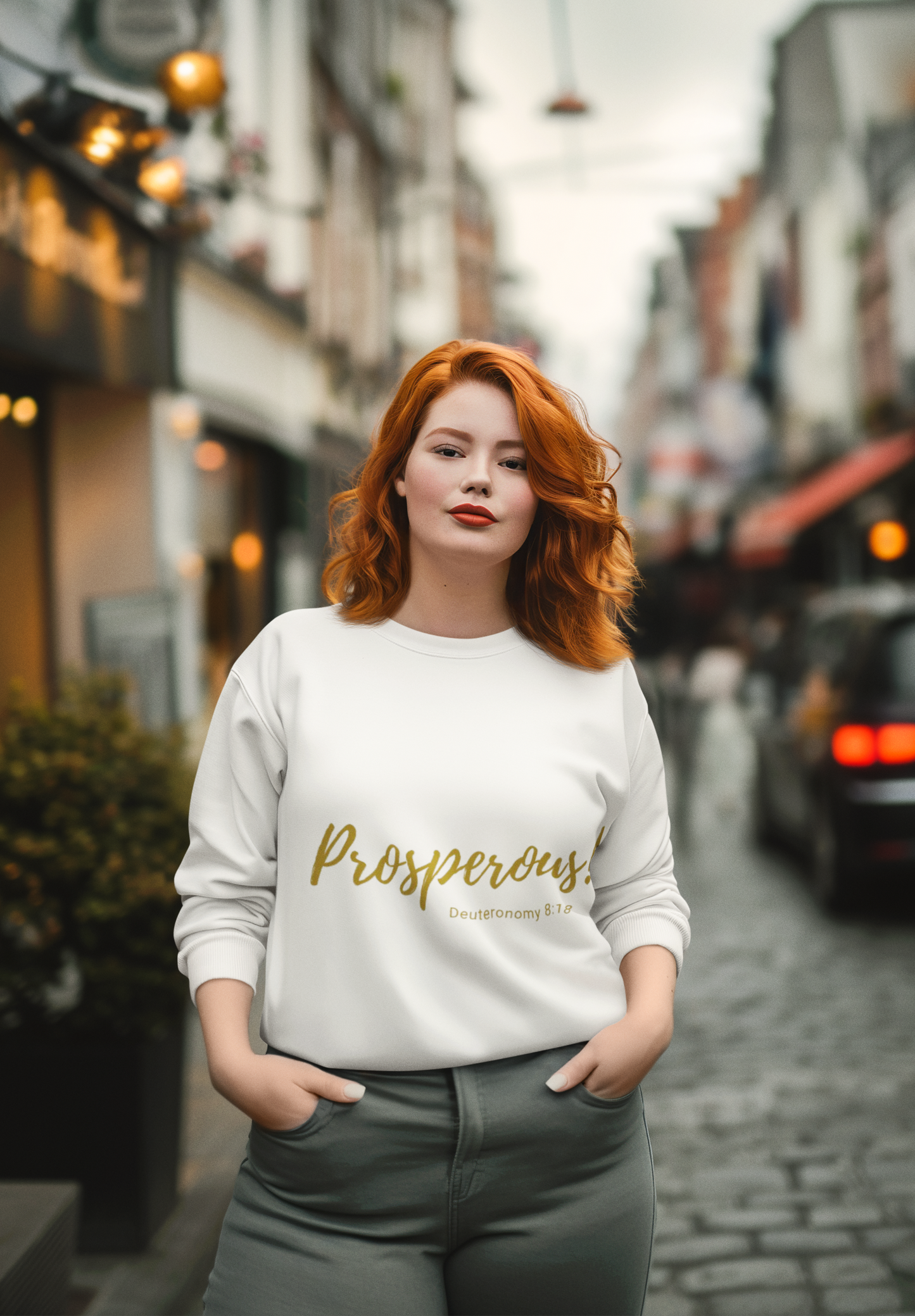 Prosperous Proverbs 11:25 Sweatshirt, White, on girl