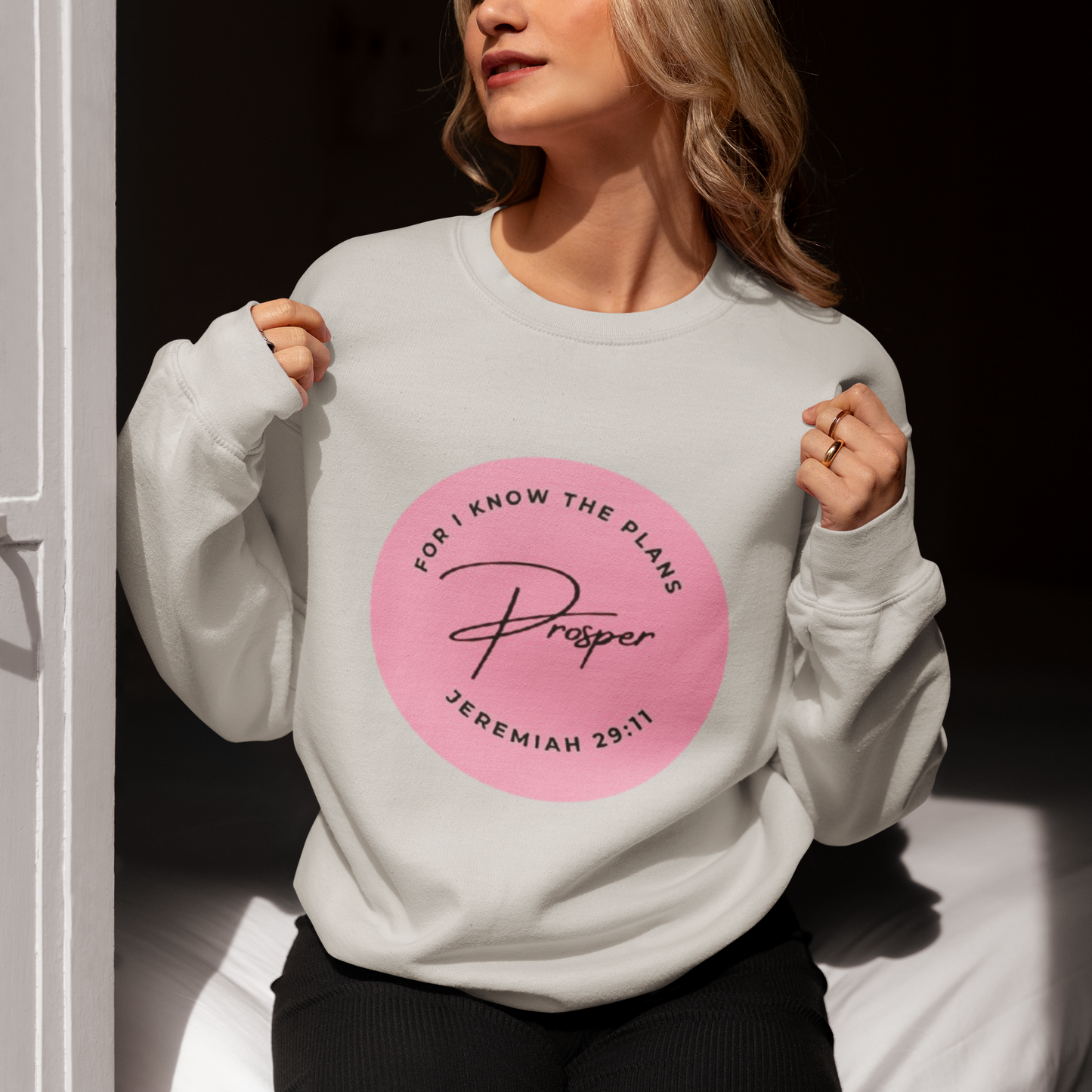 Jeremiah 29:11 Prosper Gray Sweatshirt girl blond hair